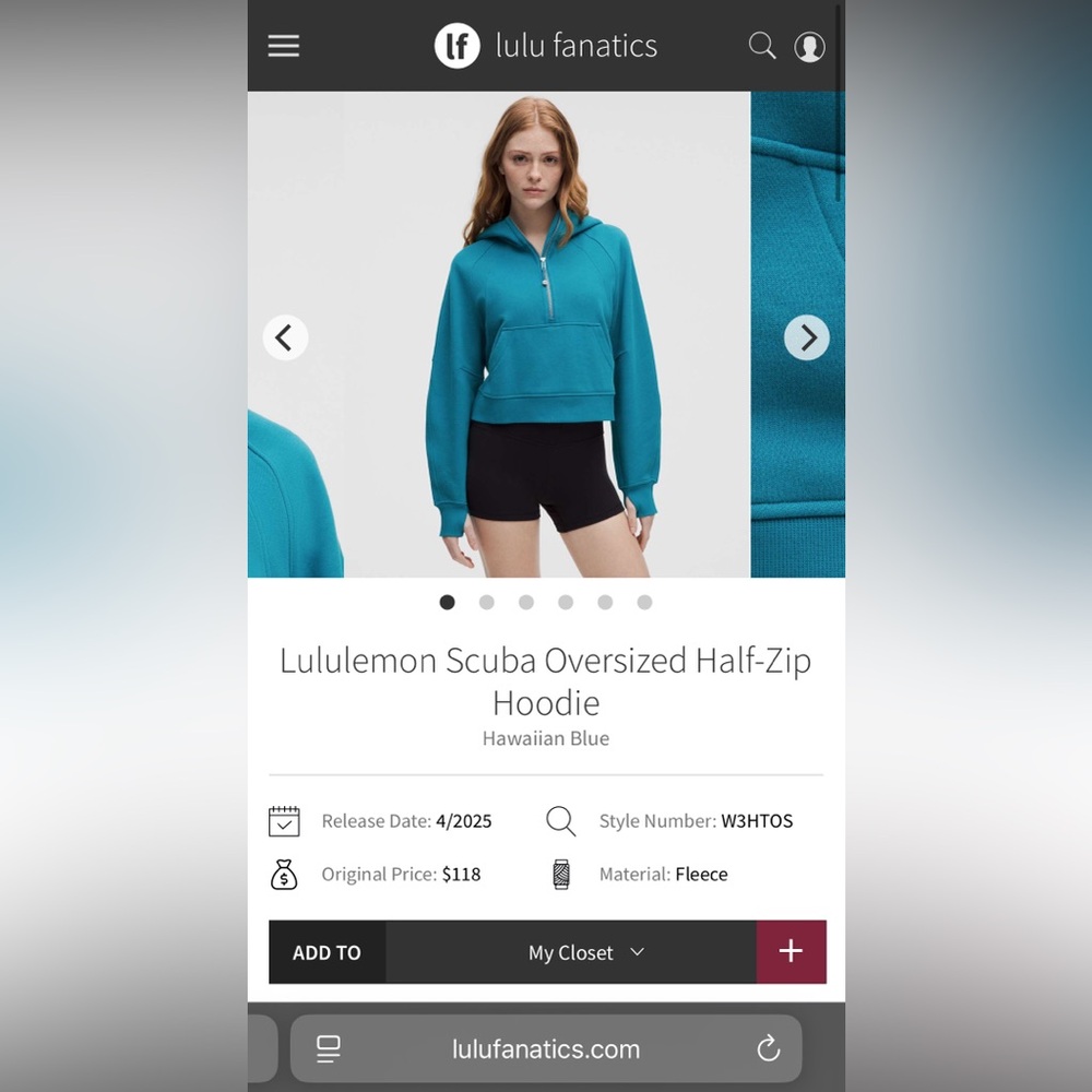 NWT Lululemon Scuba Oversized Half-Zip Hoodie
Hawaiian Blue